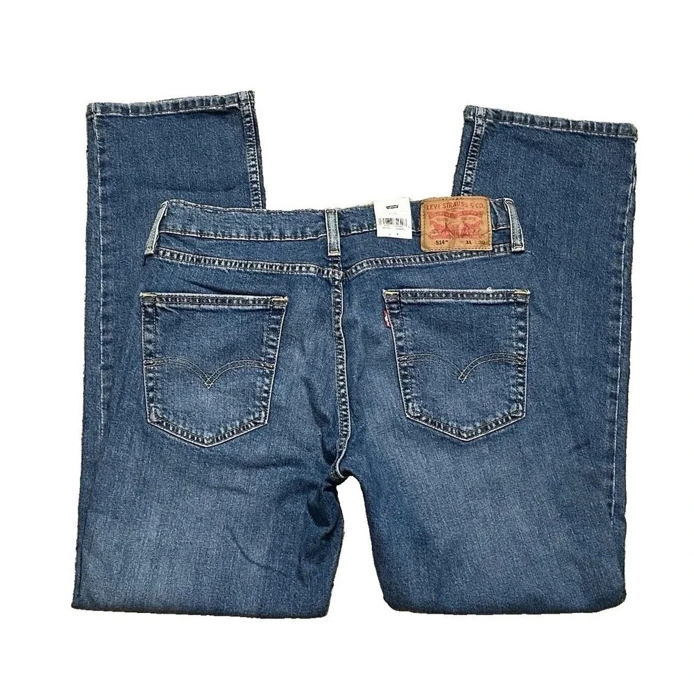 NWT Levis 514 Mens 31X30 Straight Fit Jeans Stretch Medium Wash Blue 005141537